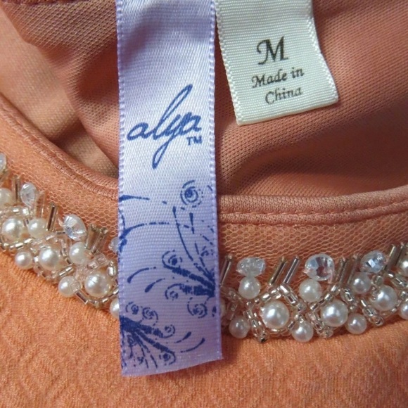 Alya Coral Sleeveless Fitted Beaded Pearl Neck V Back 
Cocktail Bow Dress PartyM - Picture 7 of 15